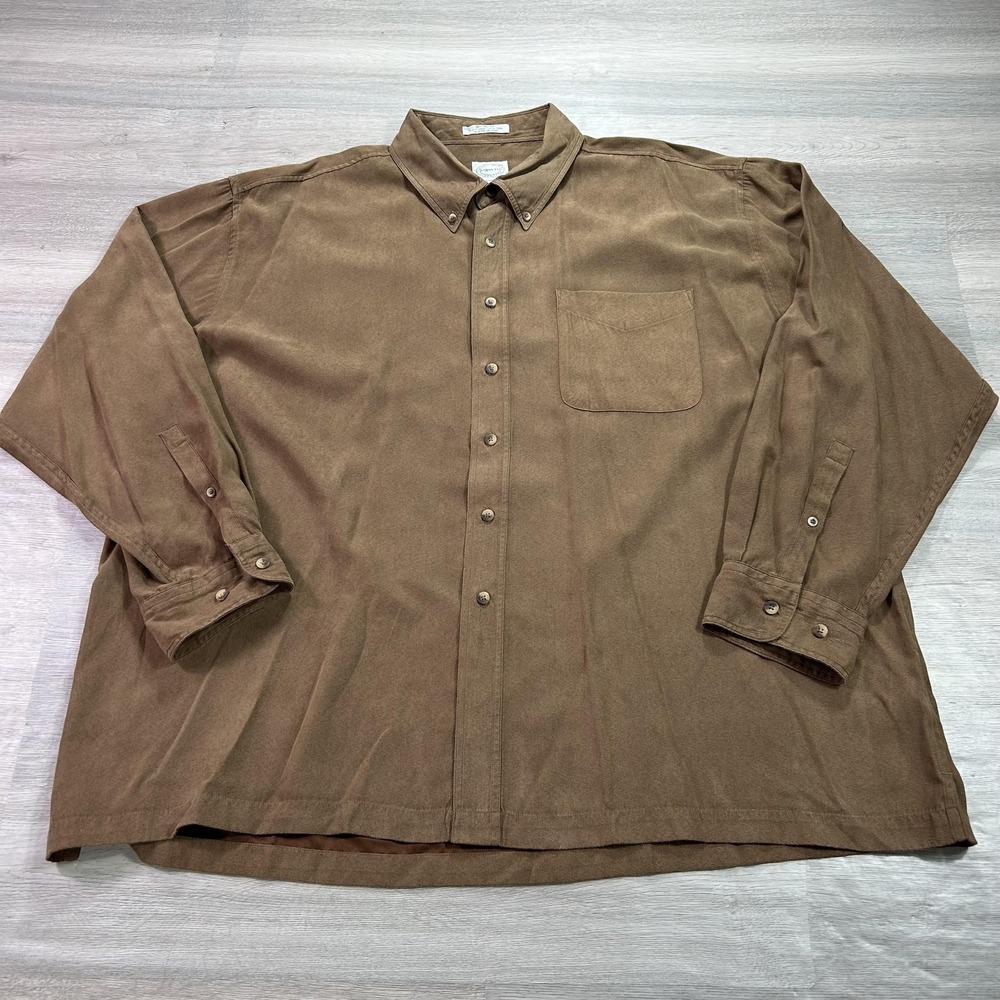 Forsyth of Canada Shirt Mens 2XL Brown Microfiber Sueded Button Up Long Sleeve